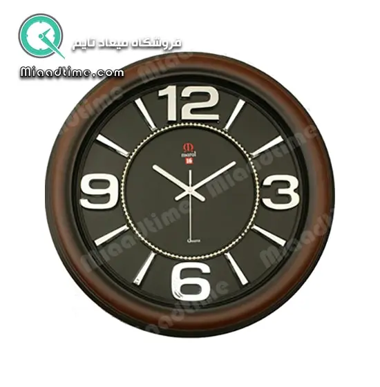 ساعت دیواری مارال کد 16، ساعت دیواری طرح چوبی با شماره های برجسته و آبکاری شده، موتور تایوانی با کیفیت، رنگ قهوه ای صفحه مشکی  ساعت دیواری